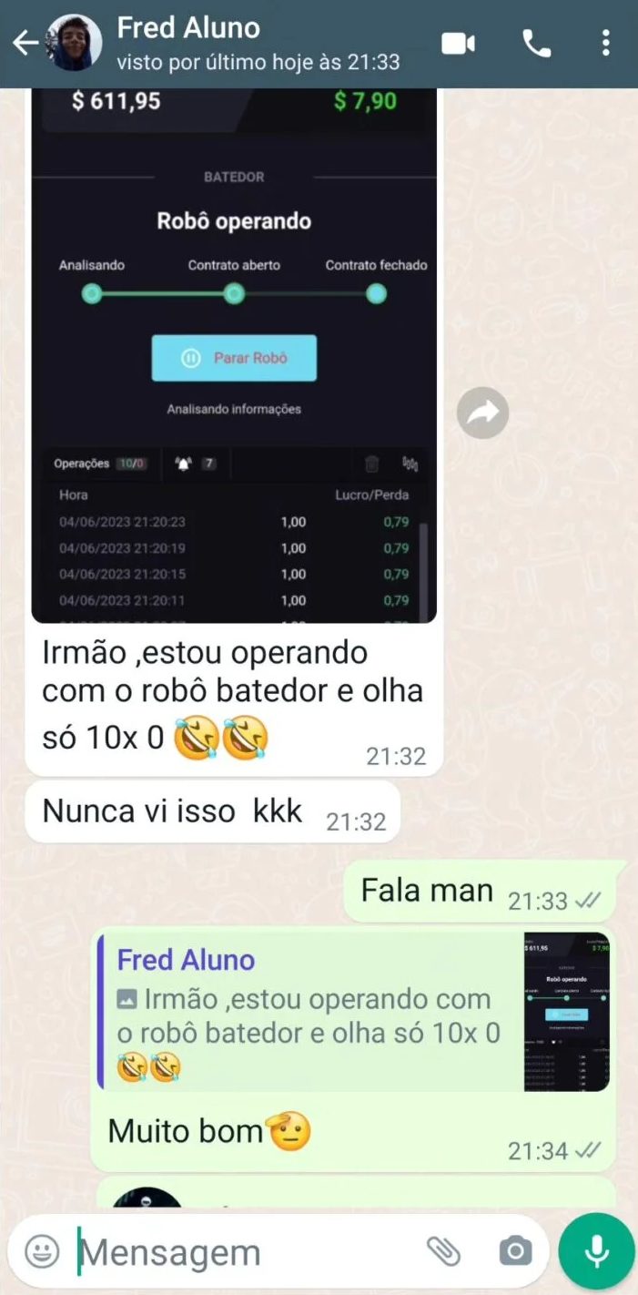 Membro mostrando sequência de 10 vitórias com o robô batedor