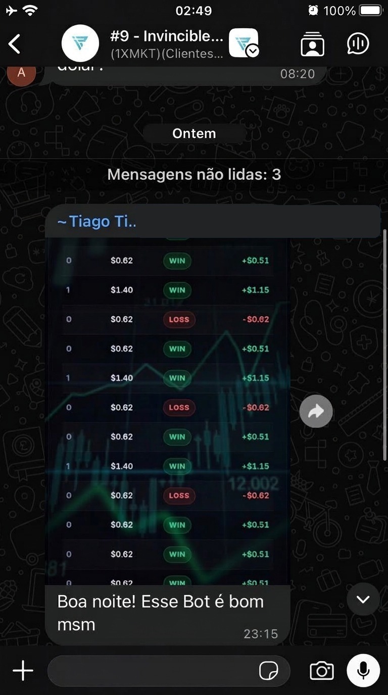 Depoimento de membro mostrando resultados do robô